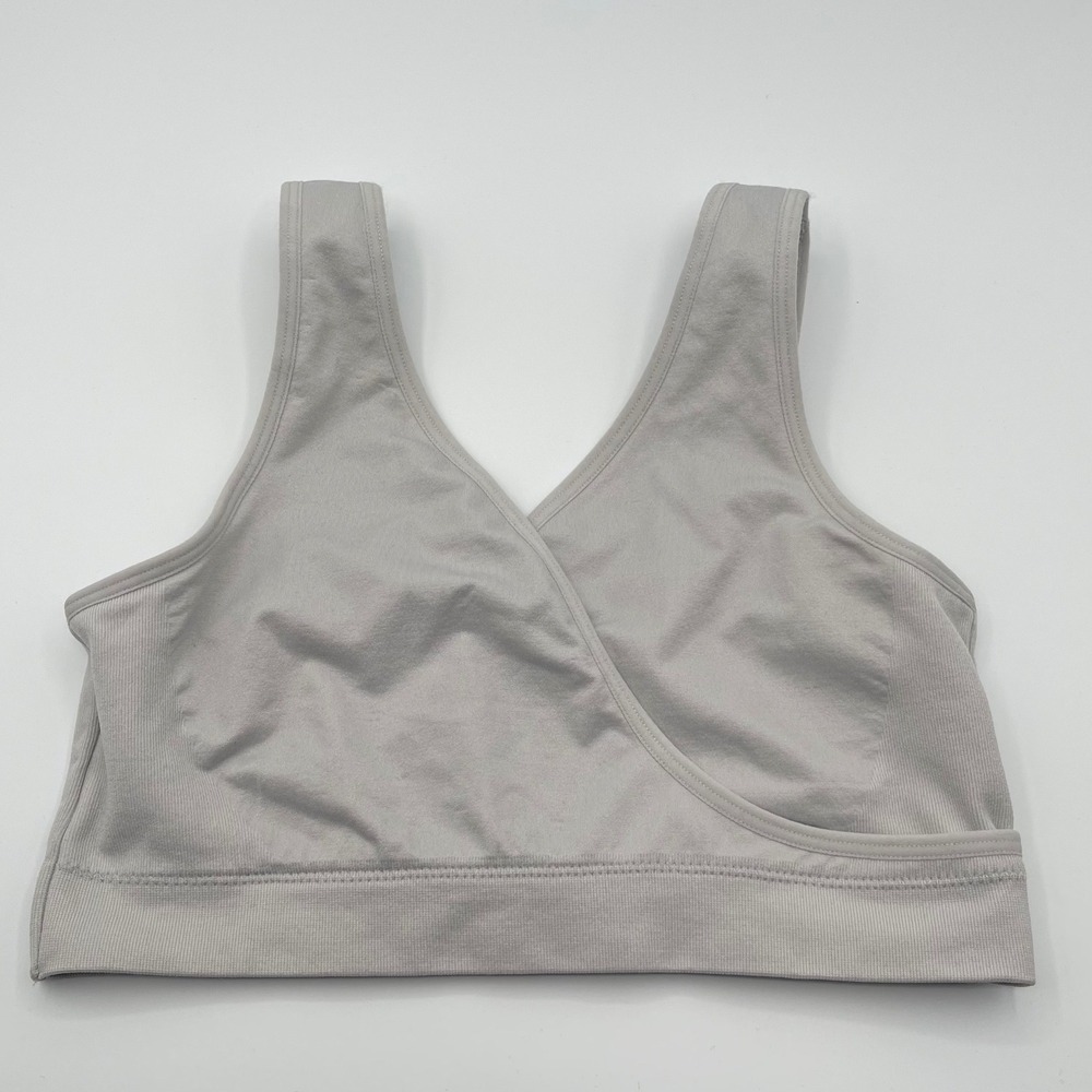 Auden Nursing Unlined Seamless Bra Gray Crossover Sleep Maternity Medium NWT
